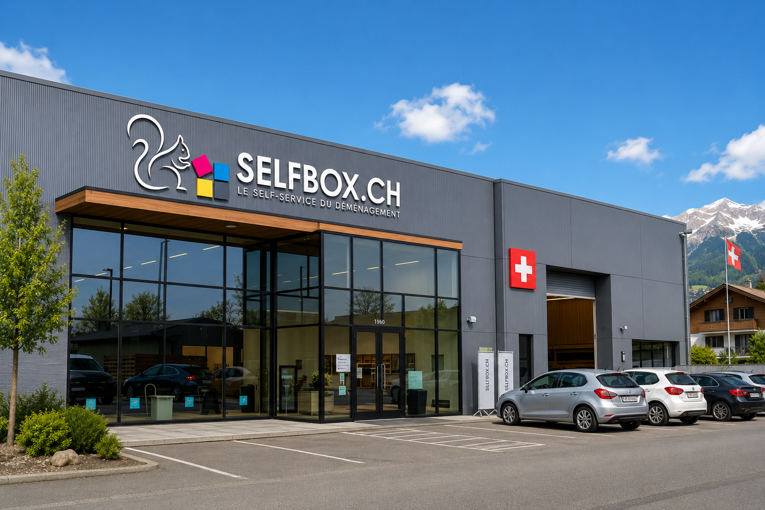 Magasin SELFBOX.CH à Etoy — façade et parking